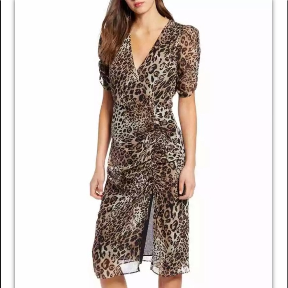 ASTR small leopard ruched dress chiffon NWOT 8822